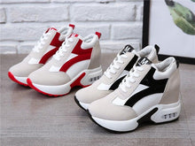 Load image into Gallery viewer, High Heel Womens Sneakers Shoes Red Black Air Cushion Casual Shoes Women Sneakers Modern Shoes Classic Athletic Sports Walking Shoes With Lace Up Platform Leather Trainers