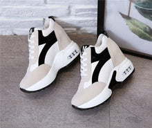 Load image into Gallery viewer, High Heel Womens Sneakers Shoes Red Black Air Cushion Casual Shoes Women Sneakers Modern Shoes Classic Athletic Sports Walking Shoes With Lace Up Platform Leather Trainers