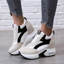 Load image into Gallery viewer, High Heel Womens Sneakers Shoes Red Black Air Cushion Casual Shoes Women Sneakers Modern Shoes Classic Athletic Sports Walking Shoes With Lace Up Platform Leather Trainers