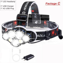 Load image into Gallery viewer, High Lumen Ultra Bright Powerful Rechargeable LED Headlamp USB Head Lamp 7 LED Headlight Head Flashlight Waterproof Flashlight Head Torch For Outdoor Camping Cycling Running Fishing