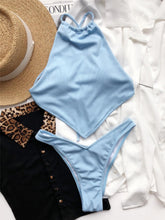 Load image into Gallery viewer, High Neck Swimwear Women Bikini Tied Top Swimsuit Female Brazilian Bikini Set Bathing Suit Swim Women's Bikini Set High Waist Scoop Collar Padded Swimsuit