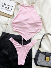 Load image into Gallery viewer, High Neck Swimwear Women Bikini Tied Top Swimsuit Female Brazilian Bikini Set Bathing Suit Swim Women's Bikini Set High Waist Scoop Collar Padded Swimsuit