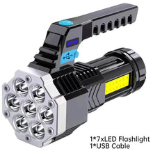 Load image into Gallery viewer, COB 7 LED Handheld Flashlight - Rechargeable, Portable, and Water-Resistant with USB Charging
