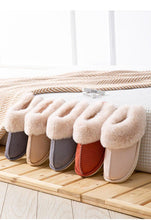 Load image into Gallery viewer, High Quality Cow Suede Leather Plush Fur Lined Women Winter Slippers Home Half Casual Shoes Flats Waterproof Memory Foam House Shoes Slipper With Fuzzy Plush Design