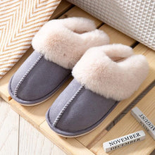 Load image into Gallery viewer, High Quality Cow Suede Leather Plush Fur Lined Women Winter Slippers Home Half Casual Shoes Flats Waterproof Memory Foam House Shoes Slipper With Fuzzy Plush Design