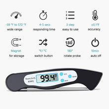 Load image into Gallery viewer, High Quality Foldable Food Thermometer Probe Digital BBQ Meat Kitchen Thermometer Instant Read Meat Thermometer With 4.6” Folding Probe Backlight & Calibration Function For Cooking Food Candy BBQ Grill Liquids Beef Liquid Water Oil Temperature Gauge