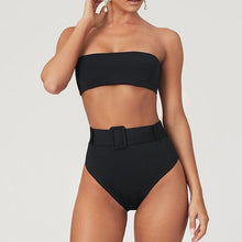 Load image into Gallery viewer, High Waist Bikini Black Swimwear Women Swimsuit High Leg Bikinis Set Women High Waist Bandeau Bikini Set Strapless 2 Piece Bathing Suit Swimsuits Tie Wrap Swimsuits Swimming for Bathing Suit Woman Swimsuits