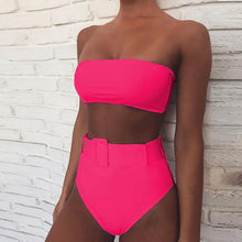 Load image into Gallery viewer, High Waist Bikini Black Swimwear Women Swimsuit High Leg Bikinis Set Women High Waist Bandeau Bikini Set Strapless 2 Piece Bathing Suit Swimsuits Tie Wrap Swimsuits Swimming for Bathing Suit Woman Swimsuits