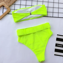 Load image into Gallery viewer, High Waist Bikini Black Swimwear Women Swimsuit High Leg Bikinis Set Women High Waist Bandeau Bikini Set Strapless 2 Piece Bathing Suit Swimsuits Tie Wrap Swimsuits Swimming for Bathing Suit Woman Swimsuits