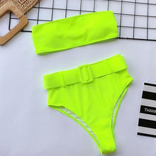 Load image into Gallery viewer, High Waist Bikini Black Swimwear Women Swimsuit High Leg Bikinis Set Women High Waist Bandeau Bikini Set Strapless 2 Piece Bathing Suit Swimsuits Tie Wrap Swimsuits Swimming for Bathing Suit Woman Swimsuits