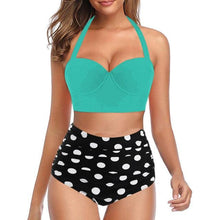Load image into Gallery viewer, High Waist Bikini Leaf Print Swimsuit Women Push Up Swimwear Female Halter Bathing Suit Vintage Swimming Suit Women Vintage Underwire High Waist Swimsuit Two Pieces Halter Lace Up Adjustable Bikini Top