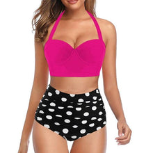 Load image into Gallery viewer, High Waist Bikini Leaf Print Swimsuit Women Push Up Swimwear Female Halter Bathing Suit Vintage Swimming Suit Women Vintage Underwire High Waist Swimsuit Two Pieces Halter Lace Up Adjustable Bikini Top