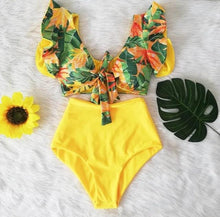 Load image into Gallery viewer, High Waist Bikini Ruffle Swimwear Women Print Swimsuit Push Up Bikinis Plus Size Bathing Suits Floral Beach Wear Bikini Swimsuits for Teen Girls