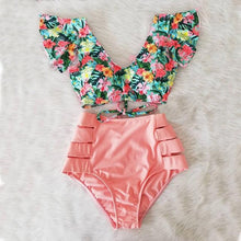 Load image into Gallery viewer, High Waist Bikini Ruffle Swimwear Women Print Swimsuit Push Up Bikinis Plus Size Bathing Suits Floral Beach Wear Bikini Swimsuits for Teen Girls