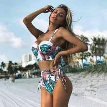 Load image into Gallery viewer, High Waist Bikini Set Push Up Bandage Bikini Swimwear Women Two Pieces Swimsuit Strappy Women High Waist Bikini Set Athletic Two Piece Swimsuit Sporty Scoop Neck Bathing Suit For Teen Girls With Shorts