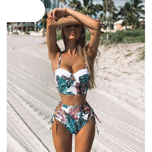 Load image into Gallery viewer, High Waist Bikini Set Push Up Bandage Bikini Swimwear Women Two Pieces Swimsuit Strappy Women High Waist Bikini Set Athletic Two Piece Swimsuit Sporty Scoop Neck Bathing Suit For Teen Girls With Shorts