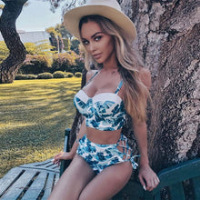 Load image into Gallery viewer, High Waist Bikini Set Push Up Bandage Bikini Swimwear Women Two Pieces Swimsuit Strappy Women High Waist Bikini Set Athletic Two Piece Swimsuit Sporty Scoop Neck Bathing Suit For Teen Girls With Shorts