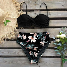 Load image into Gallery viewer, High Waist Bikini Set Women Bikini Flower Swimwear Women High Waist Bikini Halter Two Piece Bathing Suits Tummy Control Swimsuit Push Up Swimwear Vintage Halter Neck Swimsuit Female Green Bathing Suit