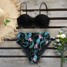 Load image into Gallery viewer, High Waist Bikini Set Women Bikini Flower Swimwear Women High Waist Bikini Halter Two Piece Bathing Suits Tummy Control Swimsuit Push Up Swimwear Vintage Halter Neck Swimsuit Female Green Bathing Suit