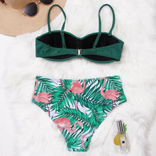 Load image into Gallery viewer, High Waist Bikini Set Women Bikini Flower Swimwear Women High Waist Bikini Halter Two Piece Bathing Suits Tummy Control Swimsuit Push Up Swimwear Vintage Halter Neck Swimsuit Female Green Bathing Suit