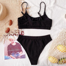 Load image into Gallery viewer, High Waist Bikini Swimsuits Women Push Up Swimwear Ribbed Bathing Suit Strap Bikinis Set Beachwear High Waist Bathing Suit Full Coverage Two Piece Swimsuit