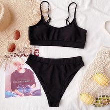 Load image into Gallery viewer, High Waist Bikini Swimsuits Women Push Up Swimwear Ribbed Bathing Suit Strap Bikinis Set Beachwear High Waist Bathing Suit Full Coverage Two Piece Swimsuit
