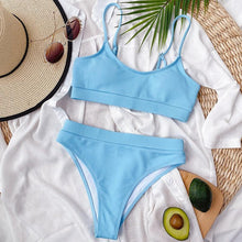 Load image into Gallery viewer, High Waist Bikini Swimsuits Women Push Up Swimwear Ribbed Bathing Suit Strap Bikinis Set Beachwear High Waist Bathing Suit Full Coverage Two Piece Swimsuit