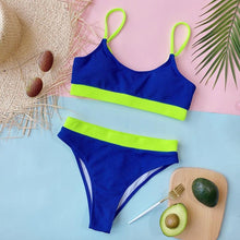 Load image into Gallery viewer, High Waist Bikini Swimsuits Women Push Up Swimwear Ribbed Bathing Suit Strap Bikinis Set Beachwear High Waist Bathing Suit Full Coverage Two Piece Swimsuit