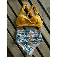 Load image into Gallery viewer, High Waist Bikinis New Halter Swimwear Women Swimsuit Female Bikini Set Print Bathing Suit Summer Two Piece Bikini Swimsuit for Women High Waist Halter Wrap Bathing Suits with Bikini Bottom