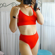 Load image into Gallery viewer, High Waist Bikinis Ribbed Swimwear Women Push Up Swimsuits Women's Scoop Neck Swimsuits High Waist Bikini Sets 2 Piece Bathing Suit Solid Strap Bathing Suit Female Set
