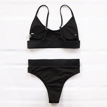 Load image into Gallery viewer, High Waist Bikinis Ribbed Swimwear Women Push Up Swimsuits Women's Scoop Neck Swimsuits High Waist Bikini Sets 2 Piece Bathing Suit Solid Strap Bathing Suit Female Set