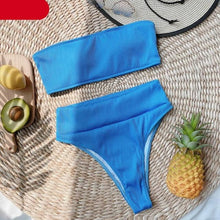 Load image into Gallery viewer, High Waist Bikinis Swimsuits Swimwear Women Black Strapless High Cut Bathing Suit Women Beachwear Women's Scoop Neck Cut Out Front Lace Up Back High Cut One Piece Swimsuit
