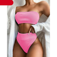 Load image into Gallery viewer, High Waist Bikinis Swimsuits Swimwear Women Black Strapless High Cut Bathing Suit Women Beachwear Women's Scoop Neck Cut Out Front Lace Up Back High Cut One Piece Swimsuit