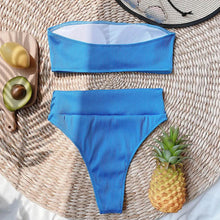 Load image into Gallery viewer, High Waist Bikinis Swimsuits Swimwear Women Black Strapless High Cut Bathing Suit Women Beachwear Women's Scoop Neck Cut Out Front Lace Up Back High Cut One Piece Swimsuit