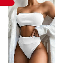 Load image into Gallery viewer, High Waist Bikinis Swimsuits Swimwear Women Black Strapless High Cut Bathing Suit Women Beachwear Women's Scoop Neck Cut Out Front Lace Up Back High Cut One Piece Swimsuit