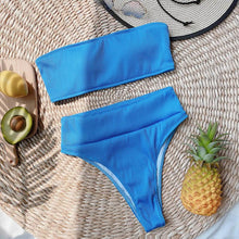 Load image into Gallery viewer, High Waist Bikinis Swimsuits Swimwear Women Black Strapless High Cut Bathing Suit Women Beachwear Women's Scoop Neck Cut Out Front Lace Up Back High Cut One Piece Swimsuit