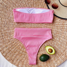 Load image into Gallery viewer, High Waist Bikinis Swimsuits Swimwear Women Black Strapless High Cut Bathing Suit Women Beachwear Women's Scoop Neck Cut Out Front Lace Up Back High Cut One Piece Swimsuit