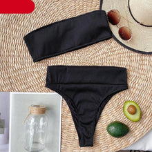 Load image into Gallery viewer, High Waist Bikinis Swimsuits Swimwear Women Black Strapless High Cut Bathing Suit Women Beachwear Women's Scoop Neck Cut Out Front Lace Up Back High Cut One Piece Swimsuit