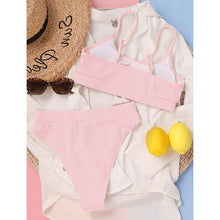 Load image into Gallery viewer, High Waist Bikinis Swimwear Women Push Up Swimsuits Solid High Waist Bikini Sets Sporty Two Pieces Swimsuit Scoop Neck Bathing Suits for Women Ribbed Bathing Suits High Cut Summer Beachwear