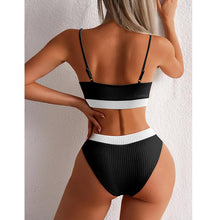 Load image into Gallery viewer, High Waist Bikinis Swimwear Women Push Up Swimsuits Solid High Waist Bikini Sets Sporty Two Pieces Swimsuit Scoop Neck Bathing Suits for Women Ribbed Bathing Suits High Cut Summer Beachwear