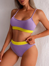Load image into Gallery viewer, High Waist Bikinis Swimwear Women Push Up Swimsuits Solid High Waist Bikini Sets Sporty Two Pieces Swimsuit Scoop Neck Bathing Suits for Women Ribbed Bathing Suits High Cut Summer Beachwear