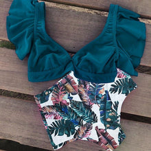 Load image into Gallery viewer, High Waist Ruffled Bikini Set Flounce Swimwear Women Two Pieces Swimsuit Swimsuit for Women Two Pieces Bathing Suits Tummy Control Flounce Top with High Waist Bottom Floral Beachwear V-neck Bathing Suit