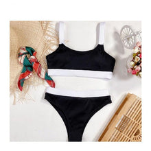 Load image into Gallery viewer, High Waist Swimwear Bikini Women's Swimsuits Women's Halter Self Tie High Waist Two Piece Bikini Set Swimsuits Push Up Bikini Shiny Splicing Bikinis High Cut Bathing Suits