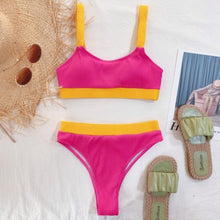 Load image into Gallery viewer, High Waist Swimwear Bikini Women's Swimsuits Women's Halter Self Tie High Waist Two Piece Bikini Set Swimsuits Push Up Bikini Shiny Splicing Bikinis High Cut Bathing Suits