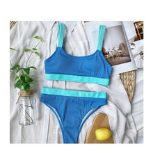 Load image into Gallery viewer, High Waist Swimwear Bikini Women's Swimsuits Women's Halter Self Tie High Waist Two Piece Bikini Set Swimsuits Push Up Bikini Shiny Splicing Bikinis High Cut Bathing Suits