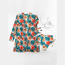 Load image into Gallery viewer, High-Waist Swimwear Set Summer Floral Print Bikini Swimsuit Beachwear Women Push-Up Bathing Suit Tie Dye 3 Pieces Strings High Cut Bikini Set Bathing Suits
