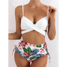 Load image into Gallery viewer, High-Waist Swimwear Set Summer Floral Print Bikini Swimsuit Beachwear Women Push-Up Bathing Suit Tie Dye 3 Pieces Strings High Cut Bikini Set Bathing Suits