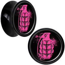 Load image into Gallery viewer, Black Acrylic Pink Grenade Saddle Plug Set 5/8