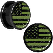 Load image into Gallery viewer, Green American Flag Black Anodized Screw Fit Plug Set 5mm to 20mm