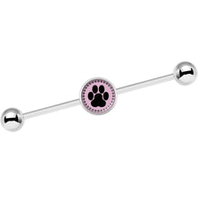Load image into Gallery viewer, 14G Black on Pink Paw Print Industrial Barbell 37mm